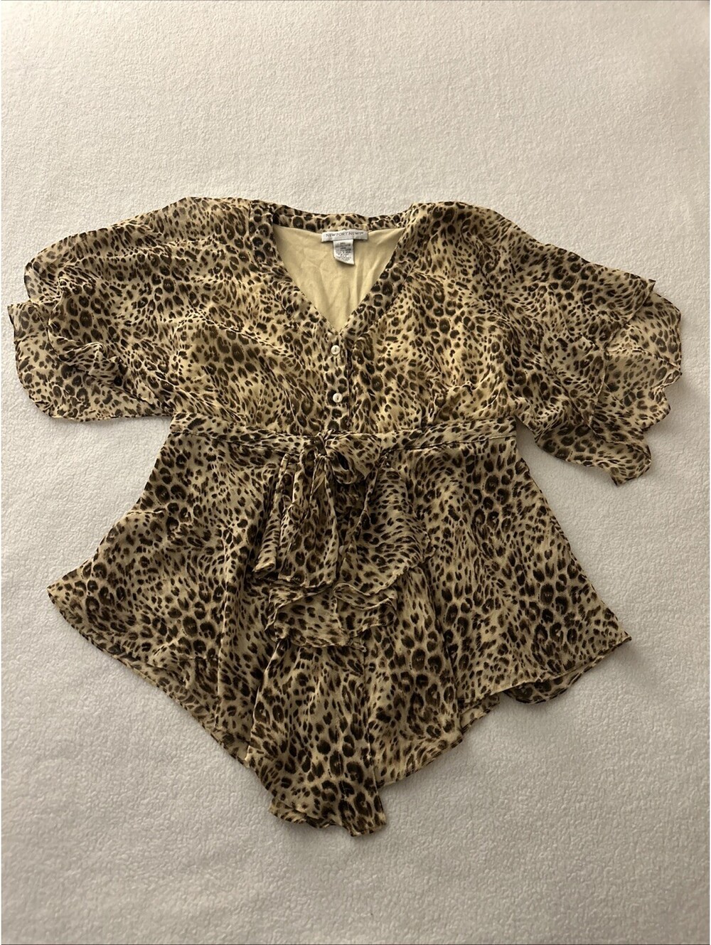 Vintage Babydoll Top Sheer Leopard Blouse Mob Wife Y2K Womens 8 Asymmetrical